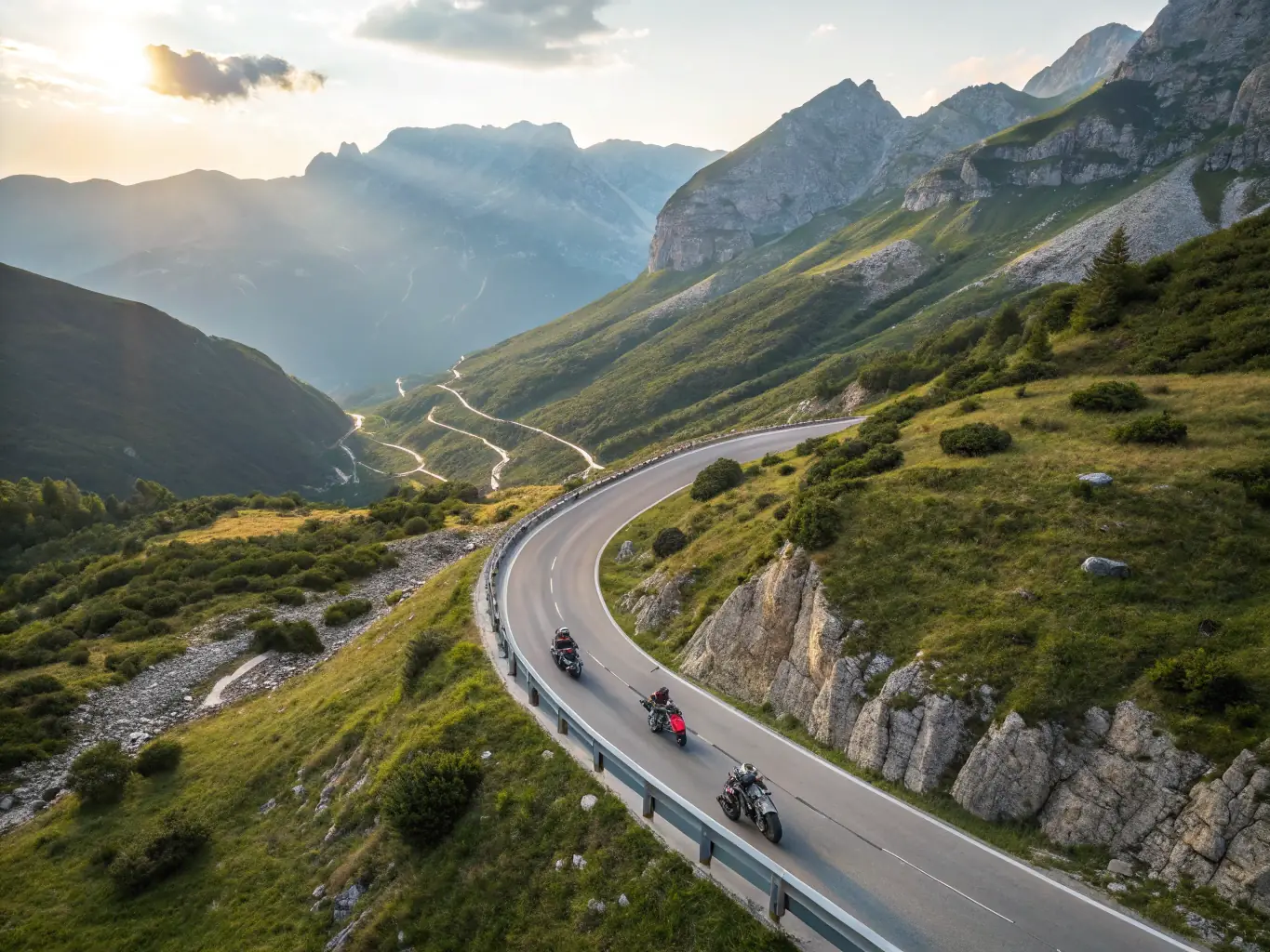 A group of GAS members riding motorcycles on a winding mountain road, showcasing the thrill and camaraderie of group rides.