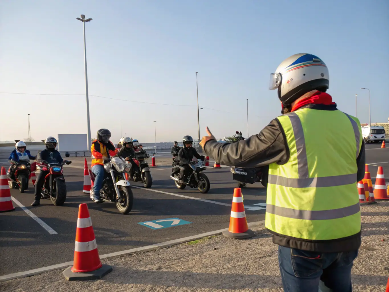 A GAS instructor demonstrating proper motorcycle handling techniques during a safety training session.